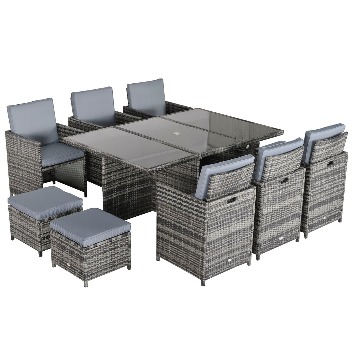 Poly Rattan Cube 10 Seater Garden Dining Set With Glass Top Table - Velmora