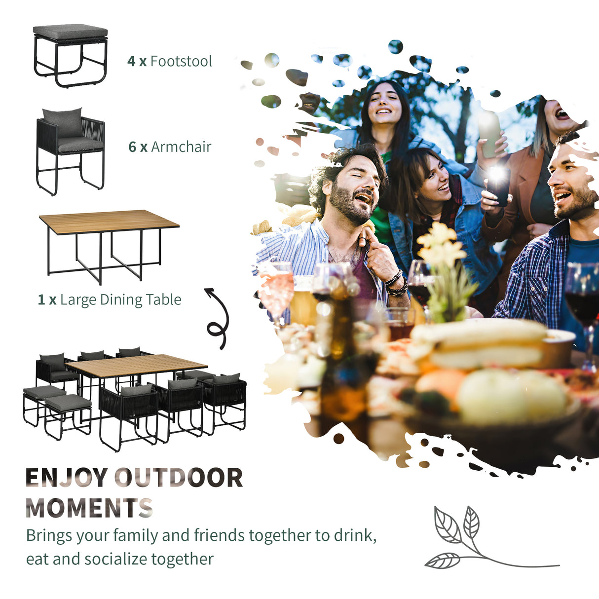 Poly Rattan Cube 10 Seater Garden Dining Set With Rectangular Table - Velmora