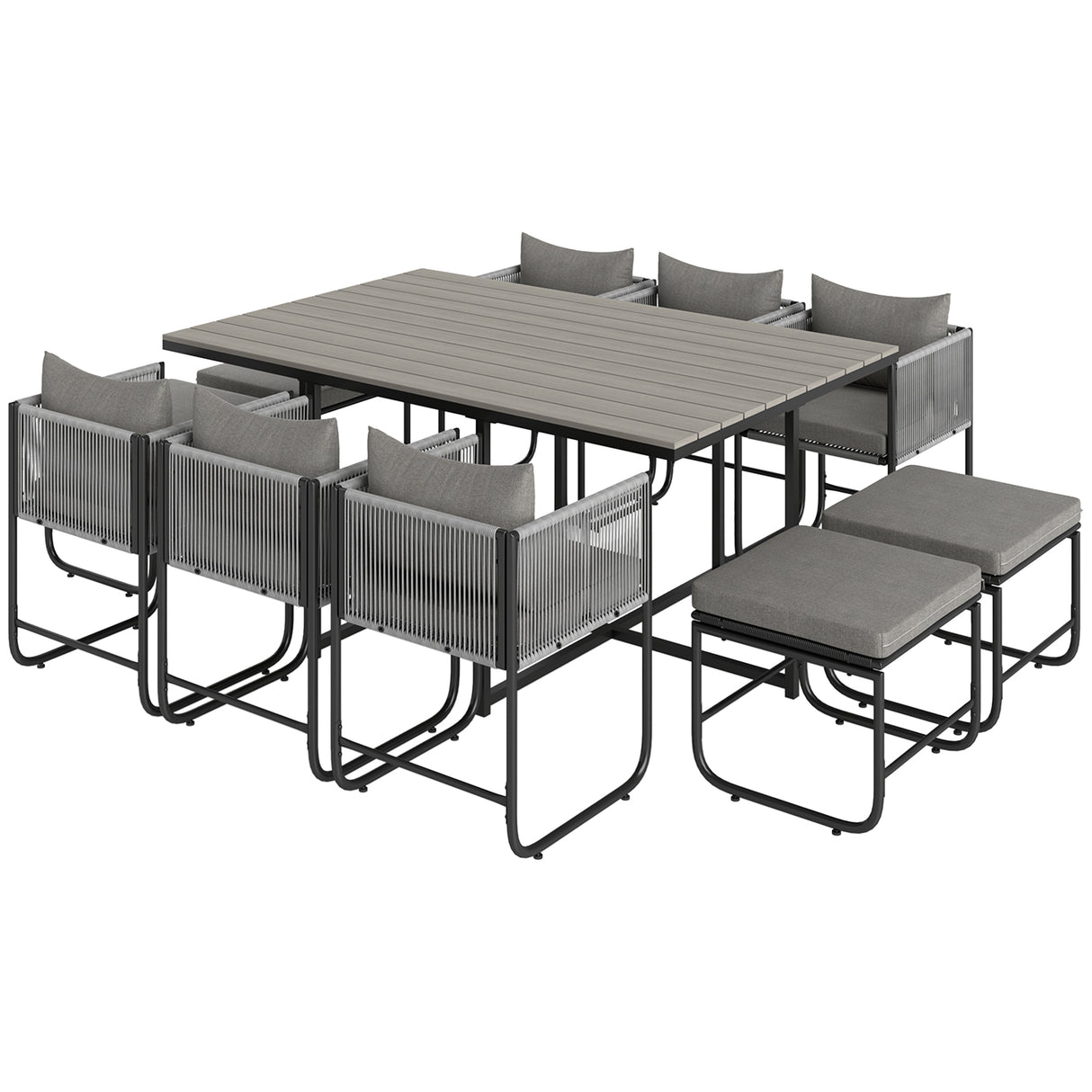 Poly Rattan Cube 10 Seater Garden Dining Set With Rectangular Table - Velmora
