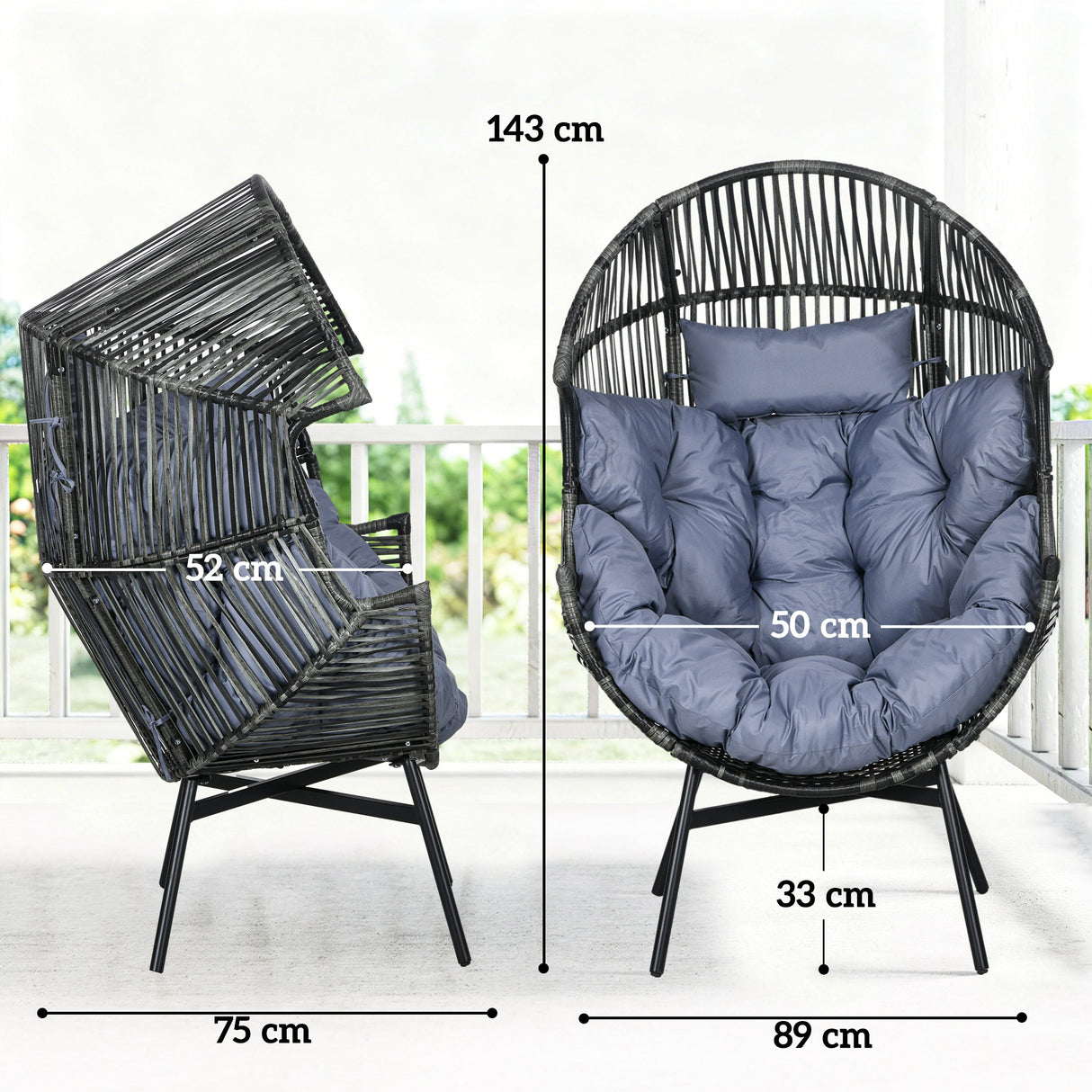 Poly Rattan Egg Swing Chair With Padded Seat Cushion - Velmora