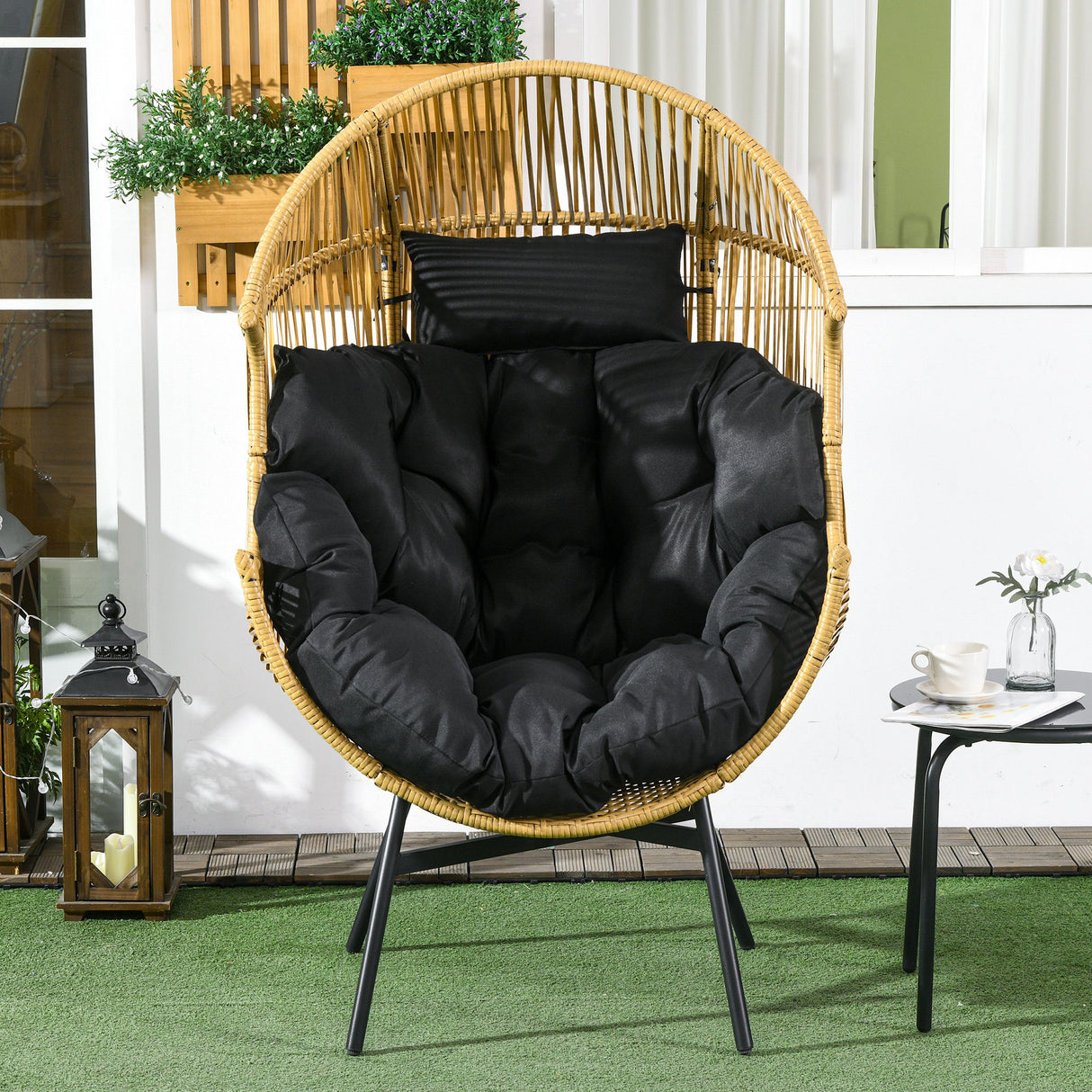 Poly Rattan Egg Swing Chair With Padded Seat Cushion - Velmora