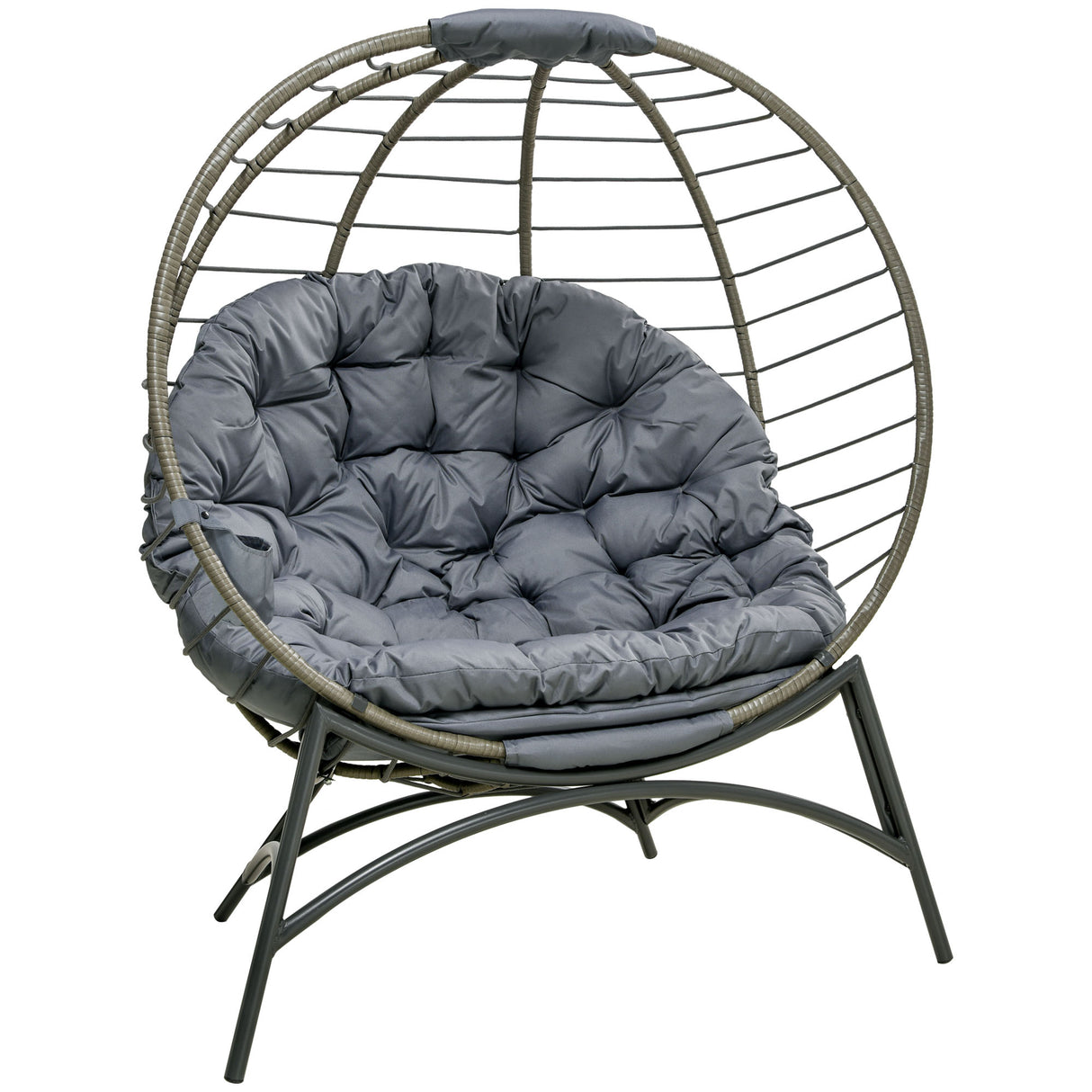 Poly Rattan Folding Egg Chair With Cushion And Bottle Holder Bag - Velmora