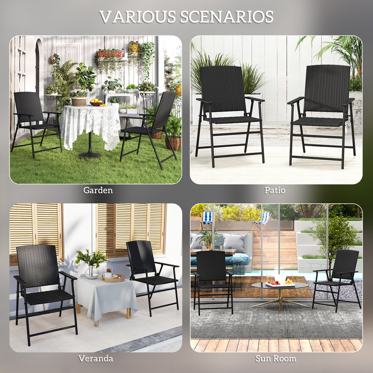 Poly Rattan Folding Garden Armchairs in Set of 2 - Velmora