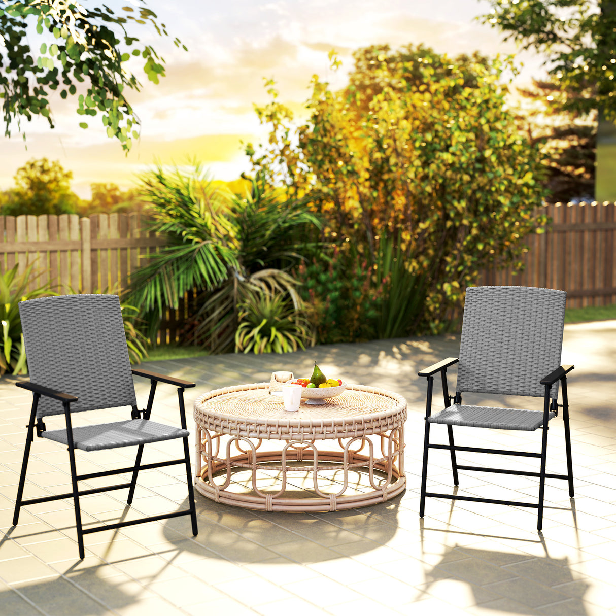 Poly Rattan Folding Garden Armchairs in Set of 2 - Velmora