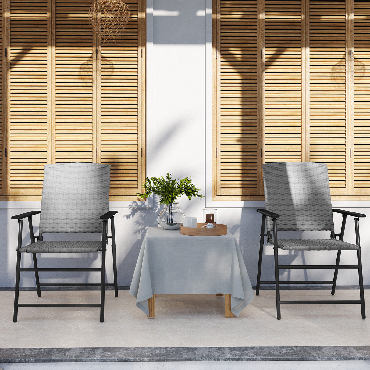 Poly Rattan Folding Garden Armchairs in Set of 2 - Velmora