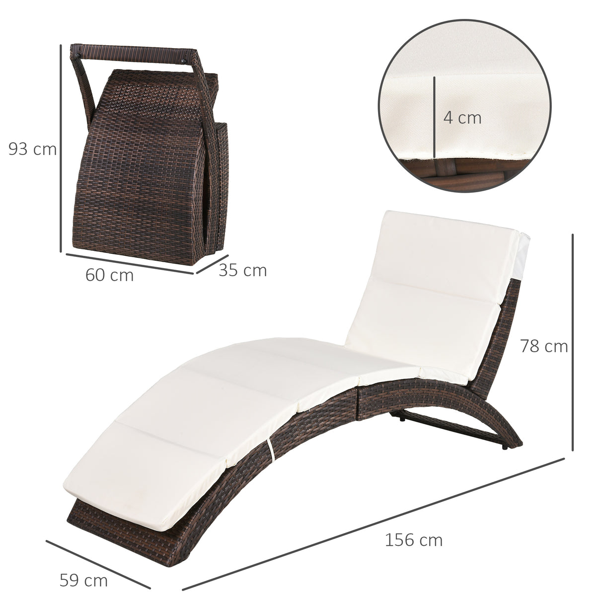 Poly Rattan Folding Garden Sun Lounger With Soft Padded Cushion - Velmora