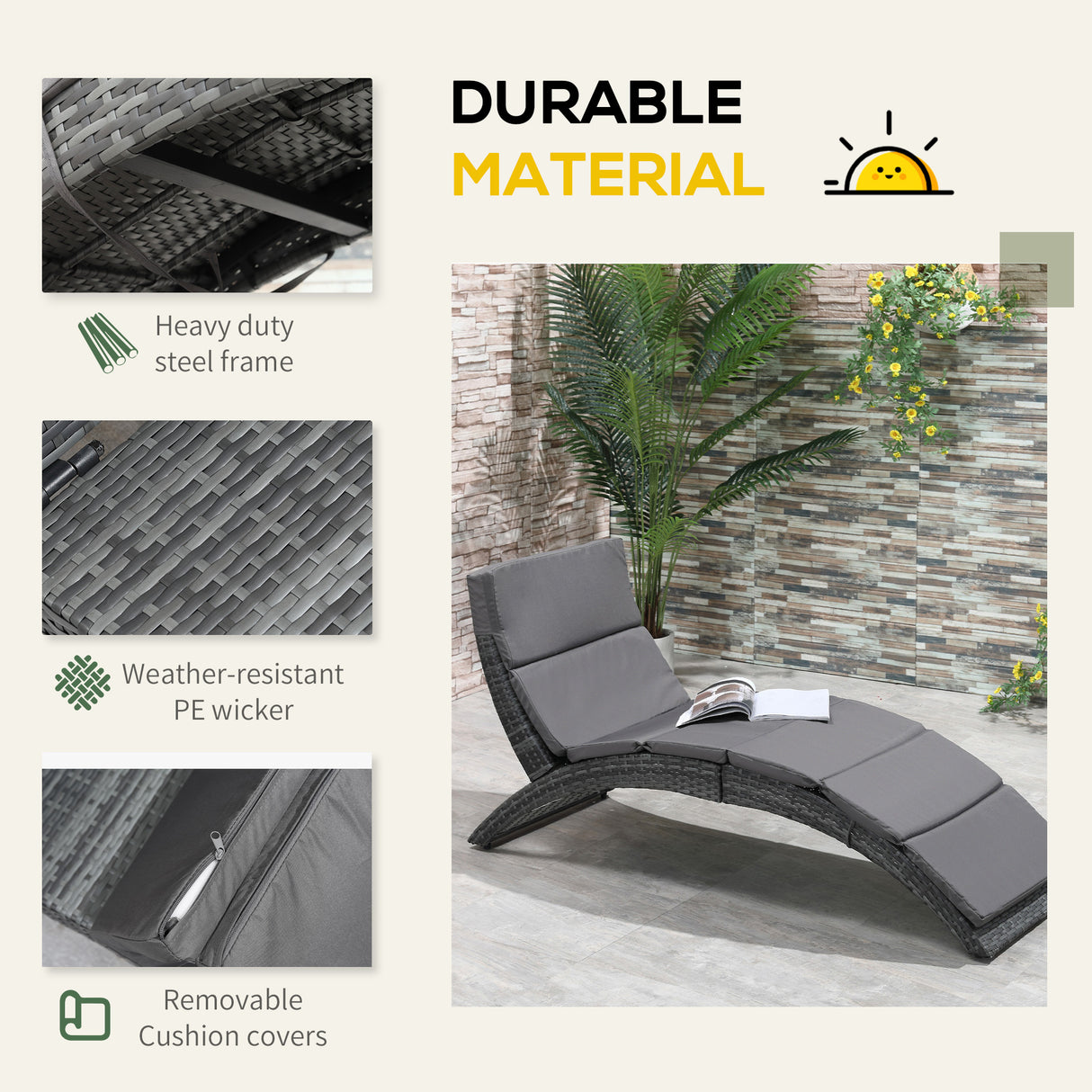 Poly Rattan Folding Garden Sun Lounger With Soft Padded Cushion - Velmora
