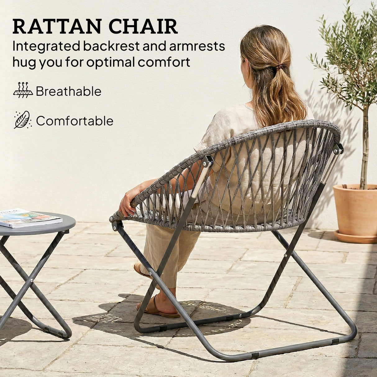 Poly Rattan Garden Bistro Set With 2 Folding Chairs - Velmora