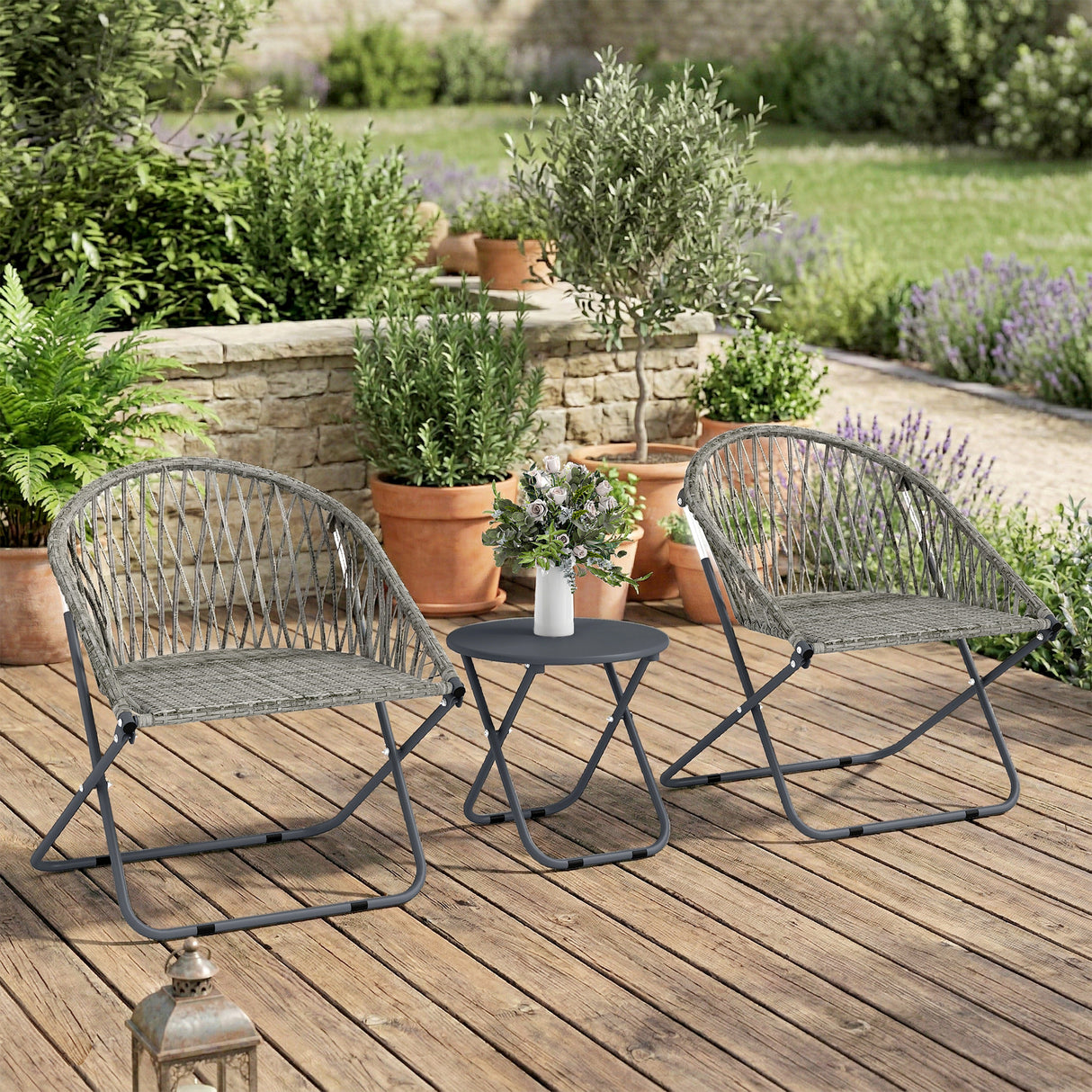 Poly Rattan Garden Bistro Set With 2 Folding Chairs - Velmora