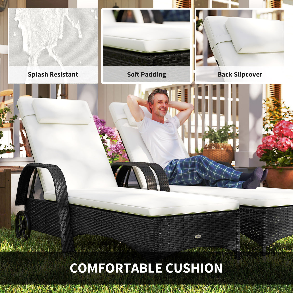 Poly Rattan Garden Sun Lounger in Set of 2 With Side Table - Velmora