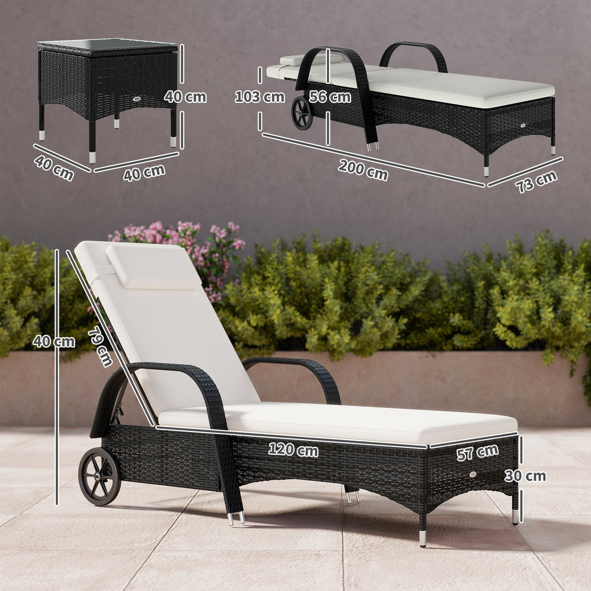 Poly Rattan Garden Sun Lounger in Set of 2 With Side Table - Velmora