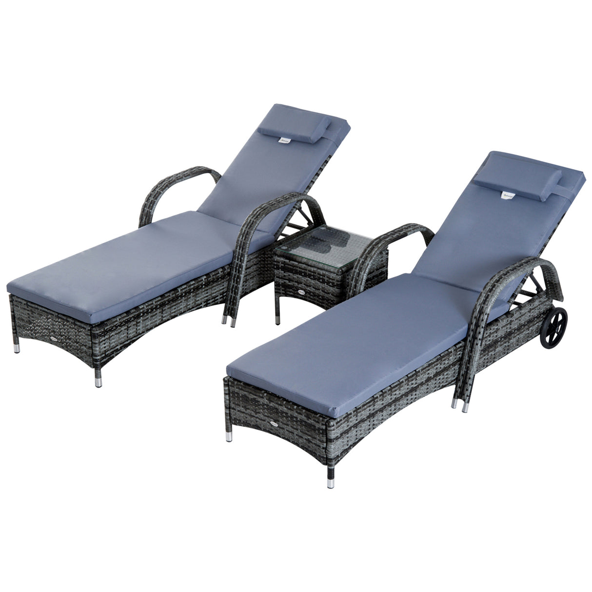 Poly Rattan Garden Sun Lounger in Set of 2 With Side Table - Velmora