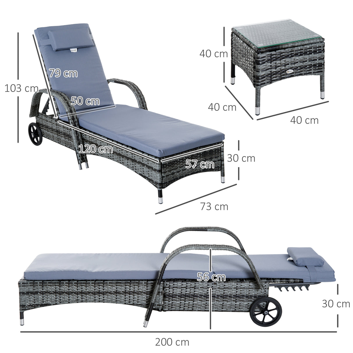 Poly Rattan Garden Sun Lounger in Set of 2 With Side Table - Velmora
