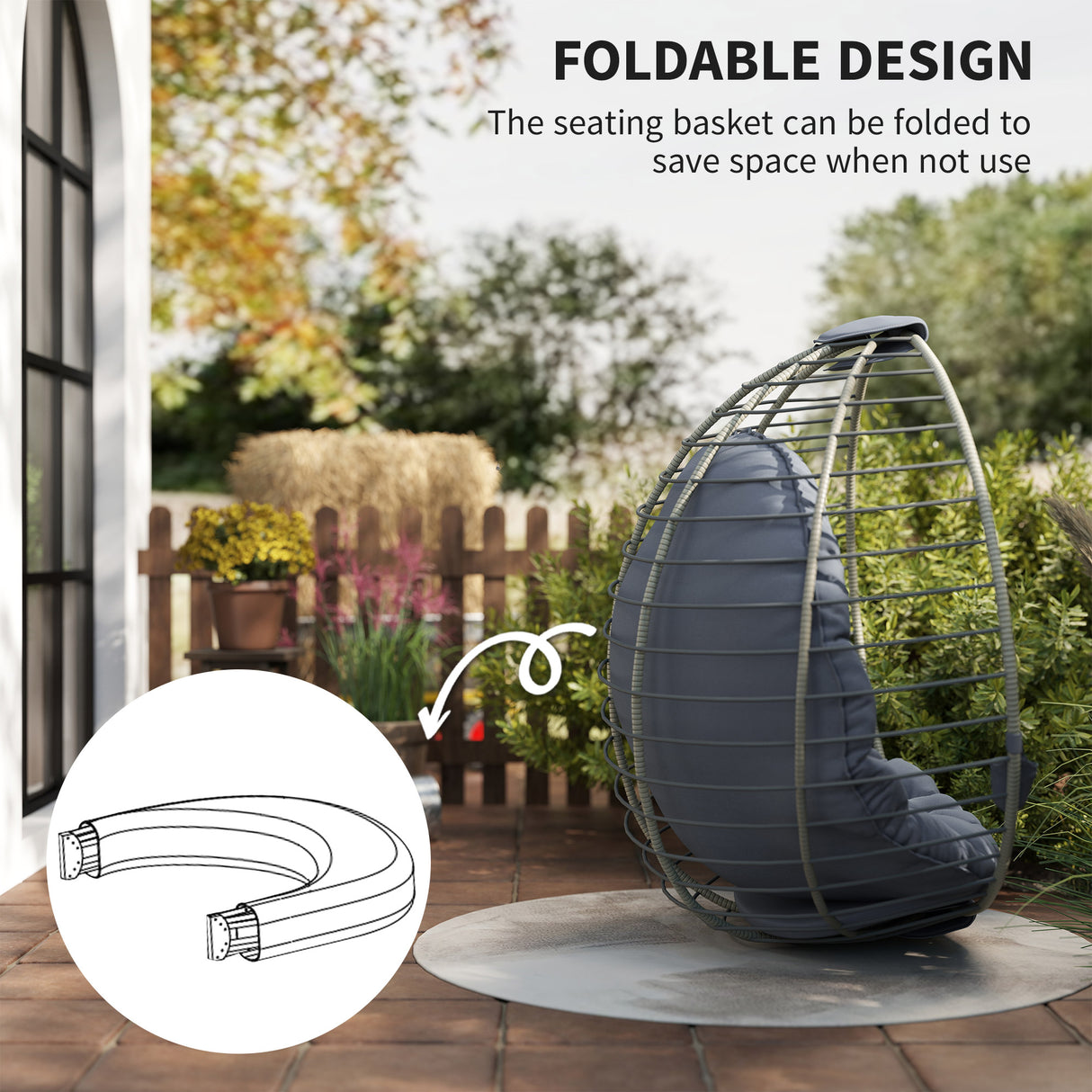 Poly Rattan Outdoor Swing Chair With Metal Stand With Thick Padded Cushion - Velmora