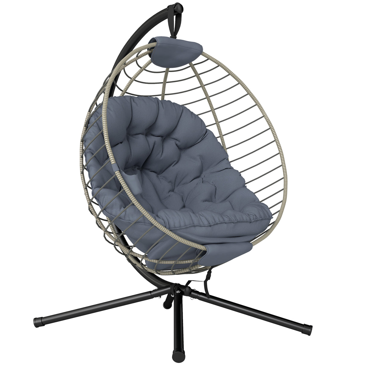 Poly Rattan Outdoor Swing Chair With Metal Stand With Thick Padded Cushion - Velmora