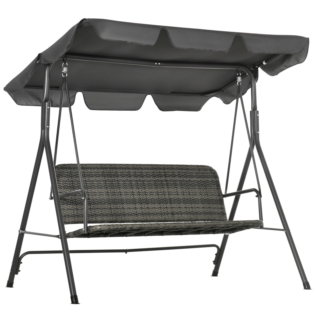 Poly Rattan Patio Wicker 3 Seater Outdoor Swing Chair Bench With Steel Frame - Velmora