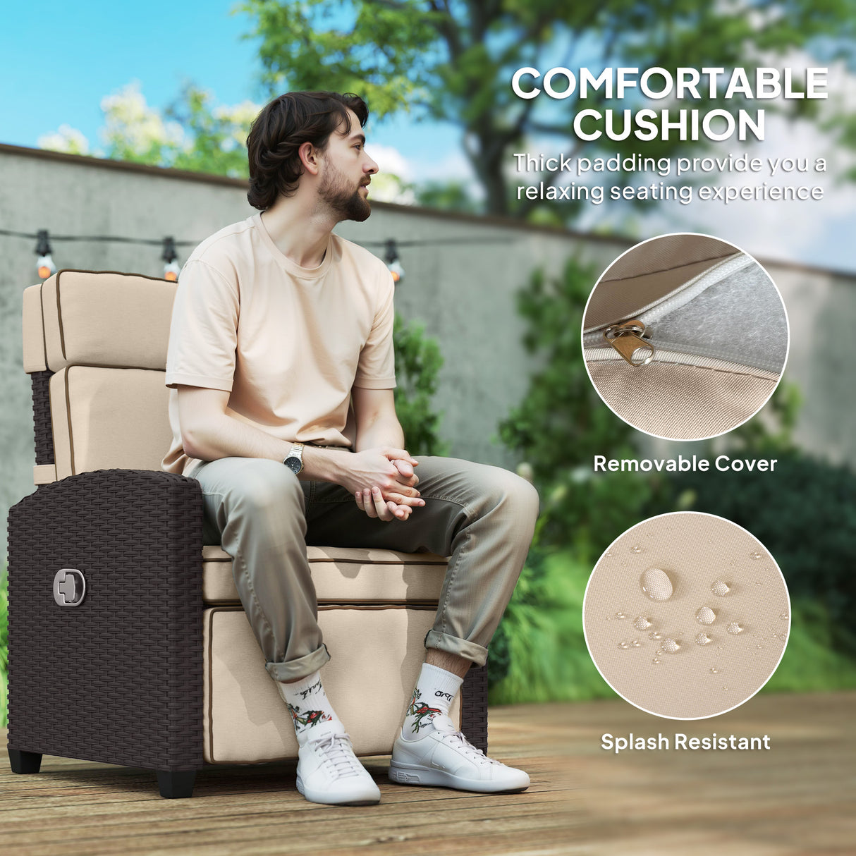 Poly Rattan Reclining Garden Armchair With Footrest - Velmora