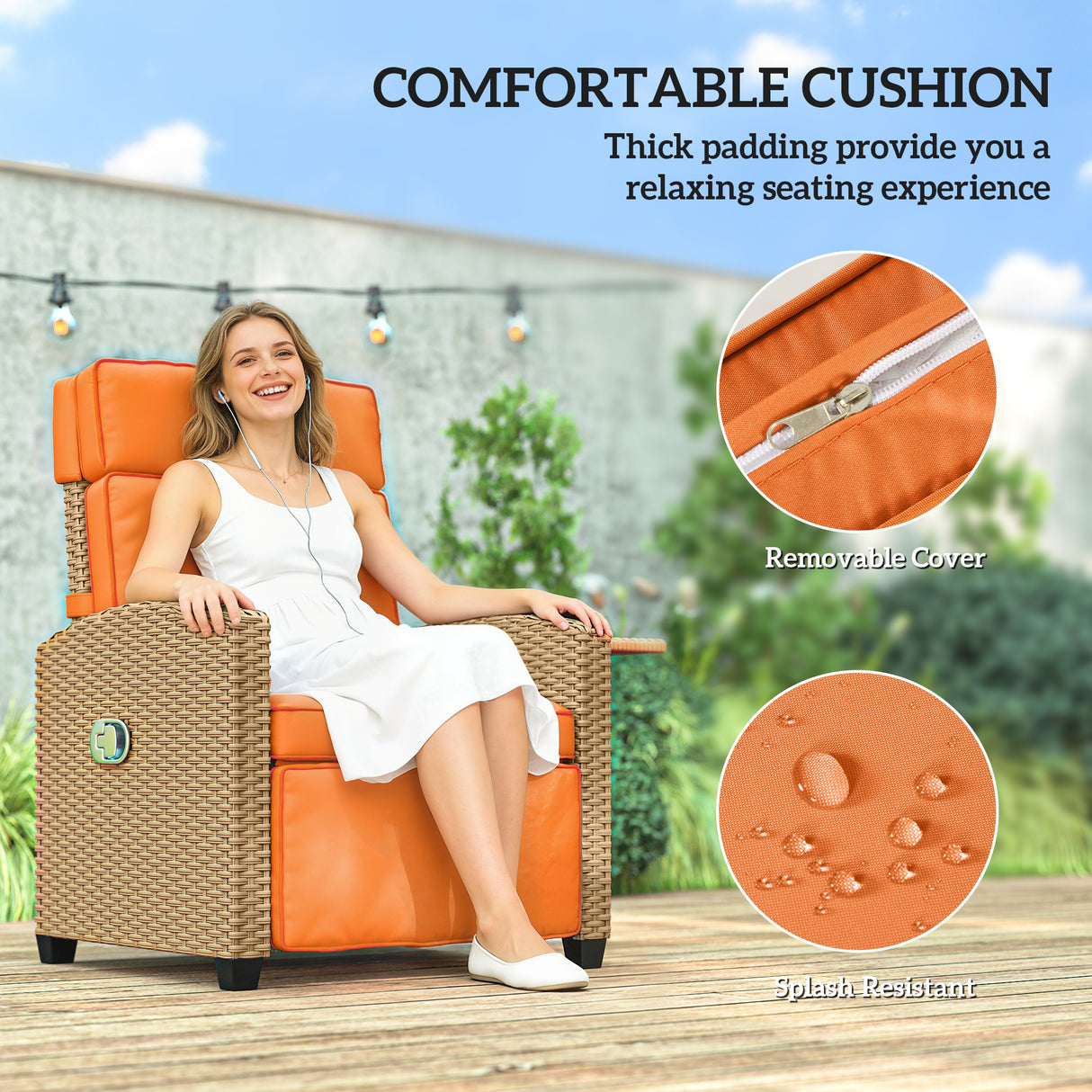 Poly Rattan Reclining Garden Armchair With Footrest - Velmora