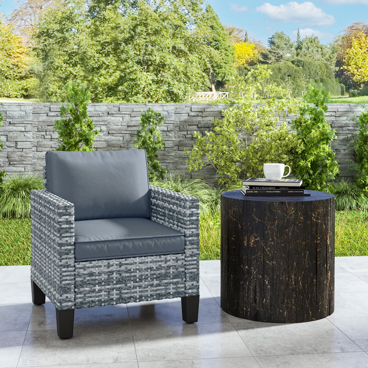 Poly Rattan Single Garden Armchair With Cushions - Velmora