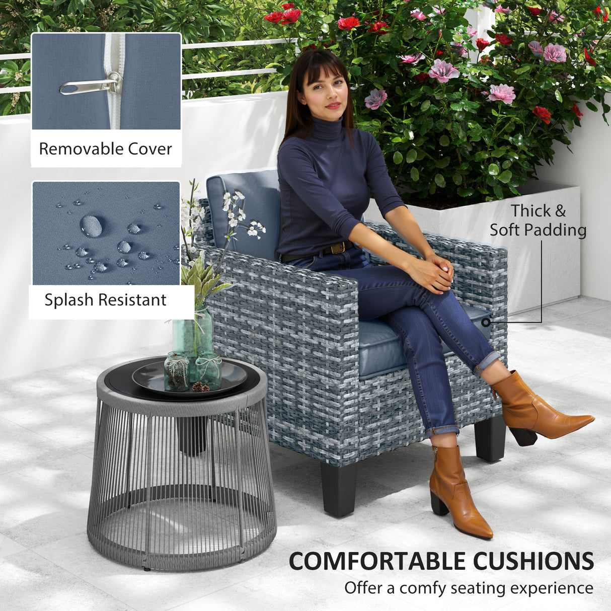 Poly Rattan Single Garden Armchair With Cushions - Velmora