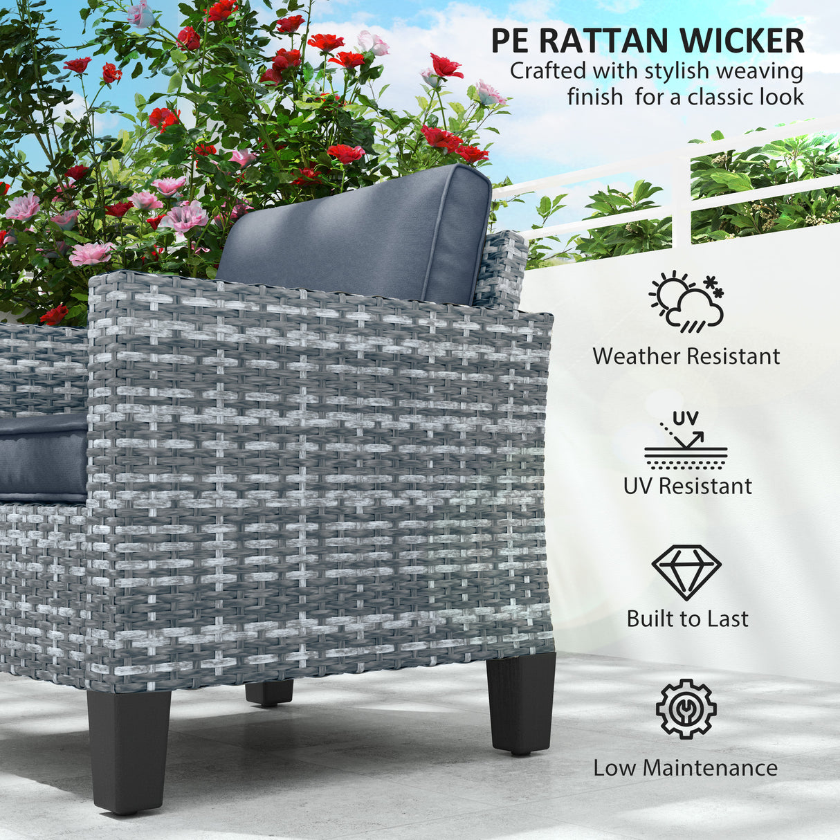 Poly Rattan Single Garden Armchair With Cushions - Velmora