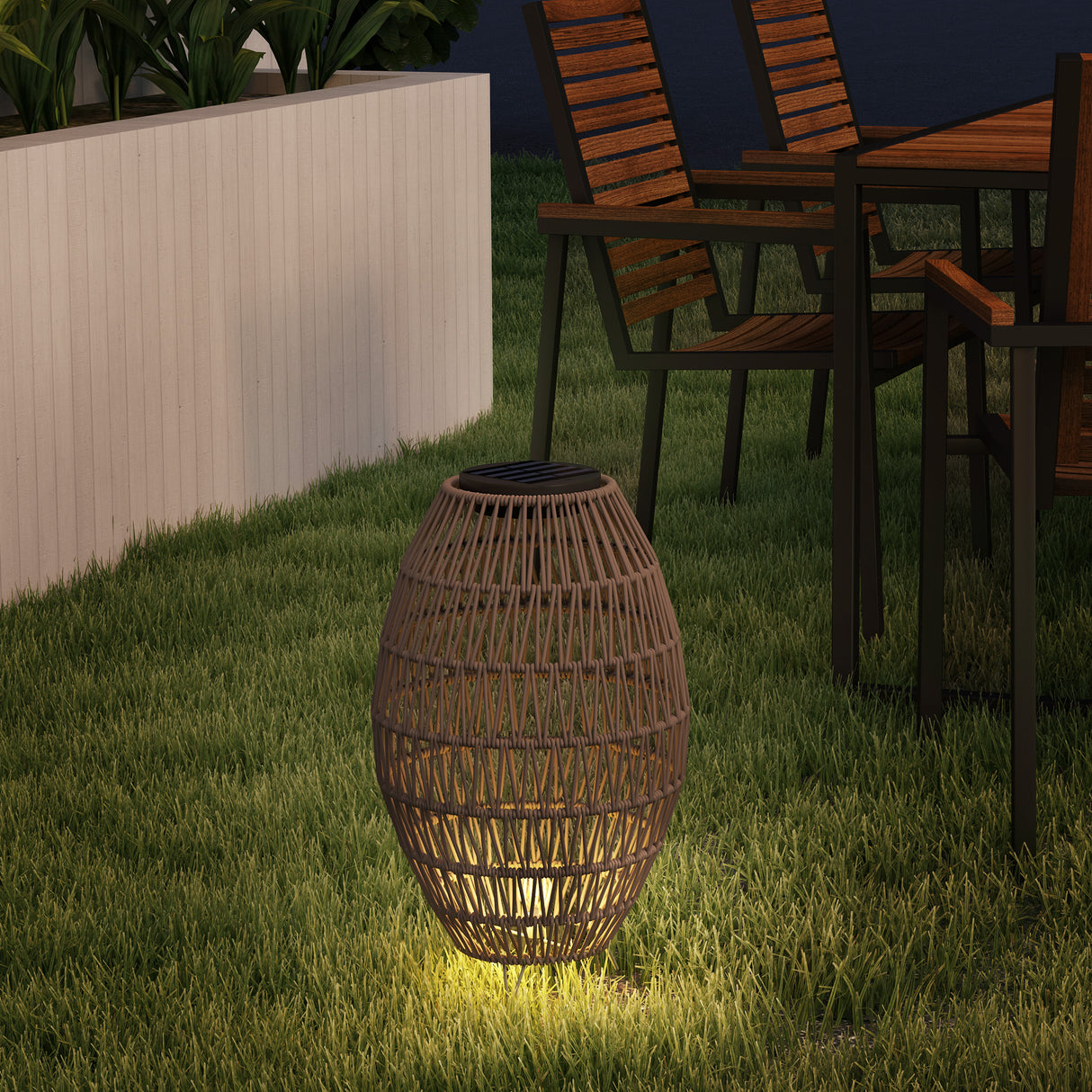 Poly Rattan Solar Powered Garden Lantern With Auto On-Off - Velmora