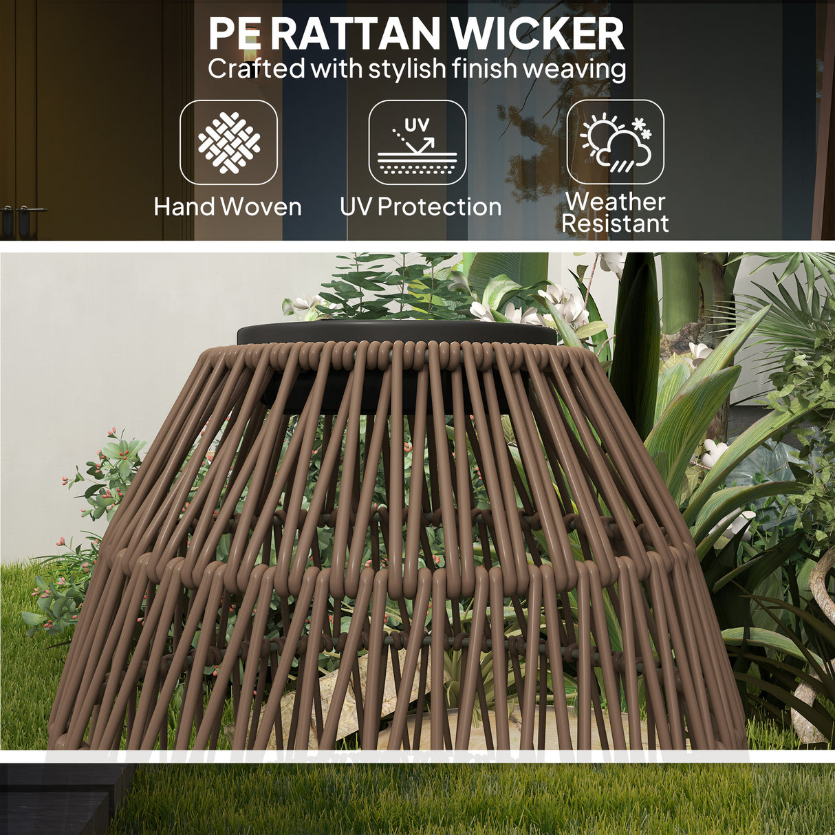Poly Rattan Solar Powered Garden Lantern With Auto On-Off - Velmora
