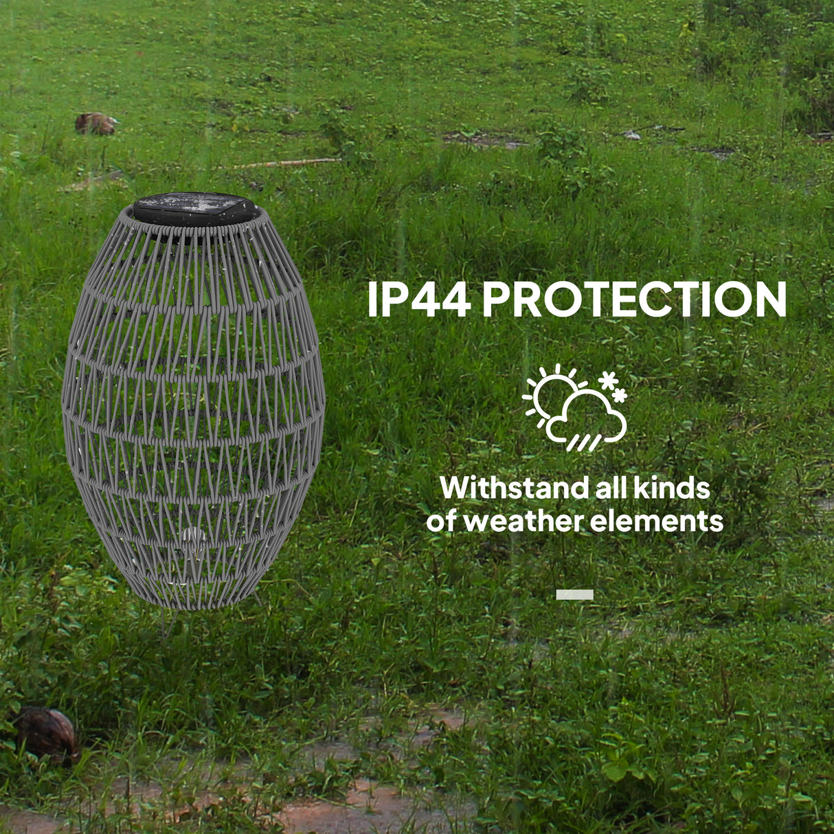 Poly Rattan Solar Powered Garden Lantern With Auto On-Off - Velmora