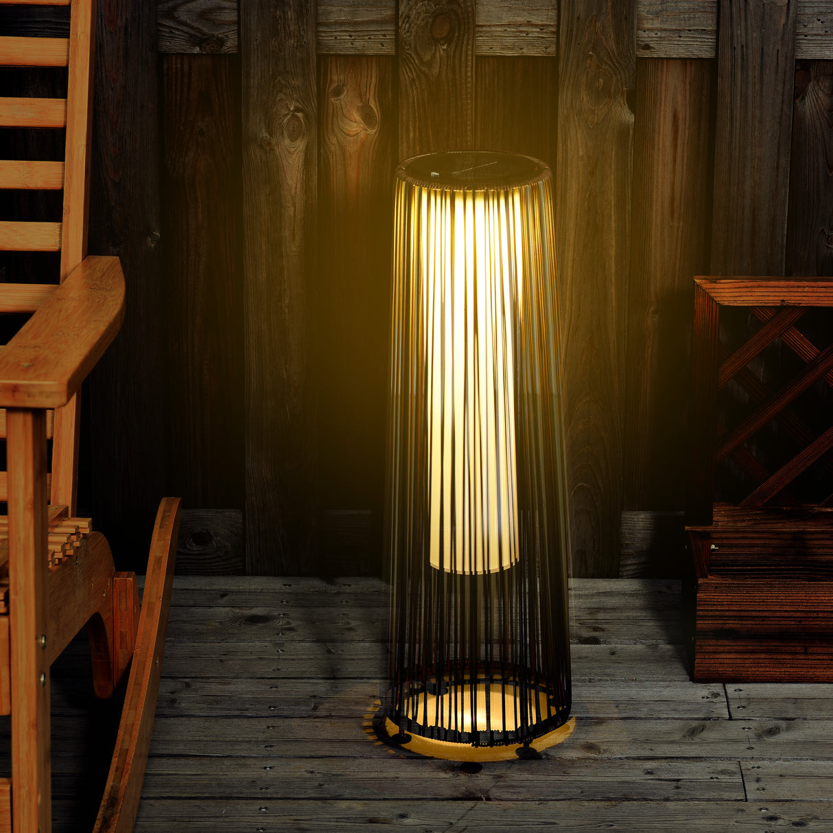 Poly Rattan Solar Powered Lights Woven Resin Wicker Lantern Auto On-Off - Velmora