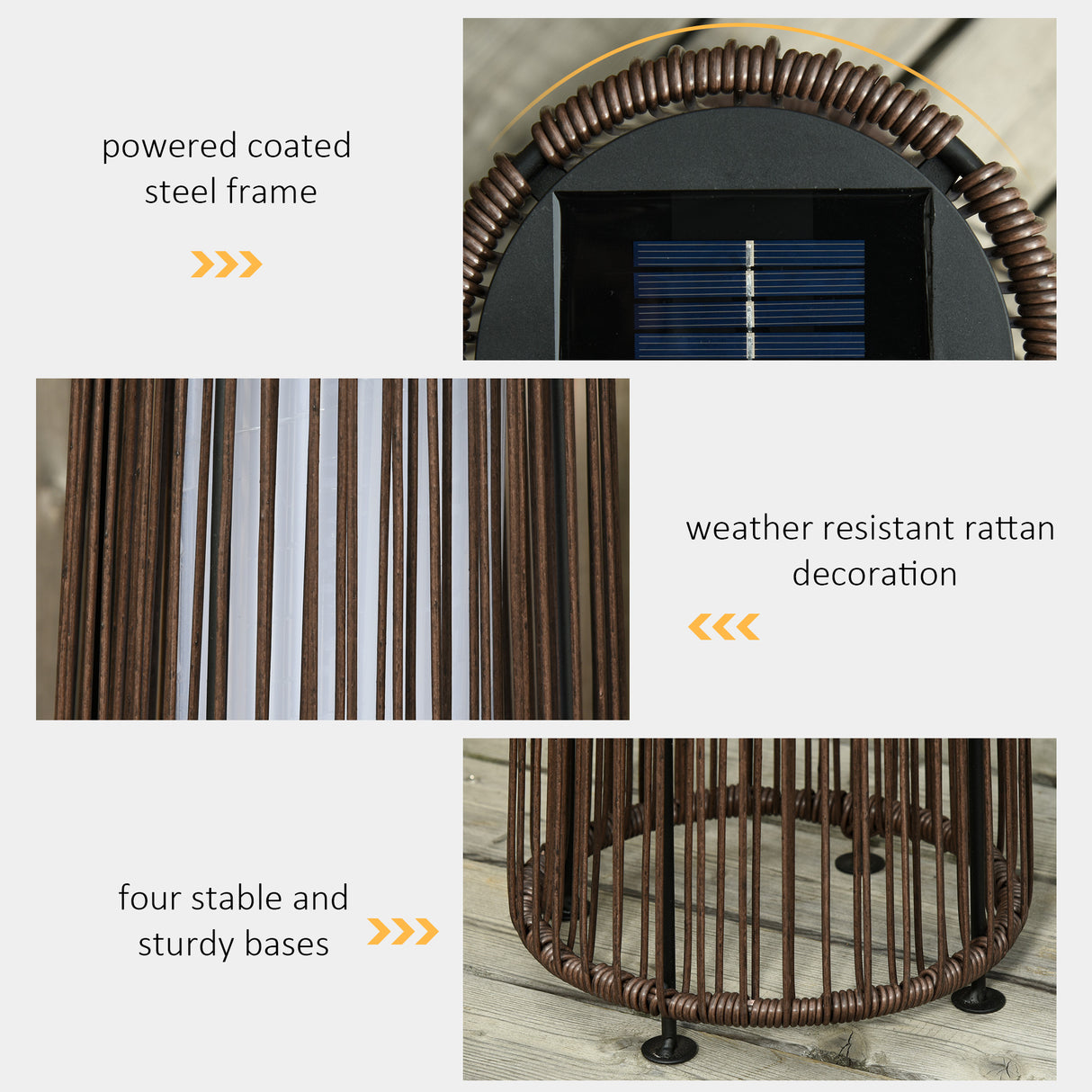 Poly Rattan Solar Powered Lights Woven Resin Wicker Lantern Auto On-Off - Velmora