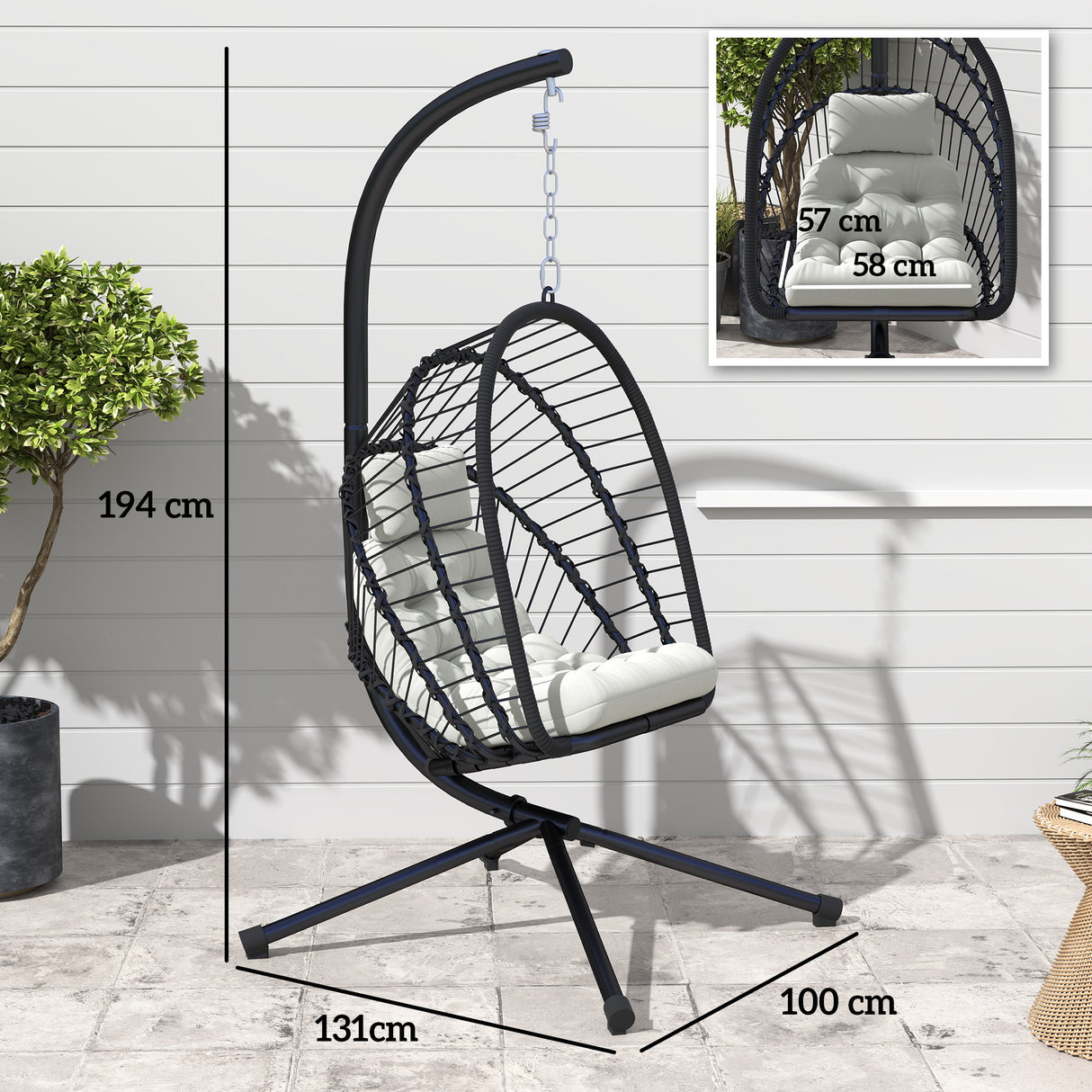 Poly Rattan Swing Chair With Foldable Basket and Cushion - Velmora