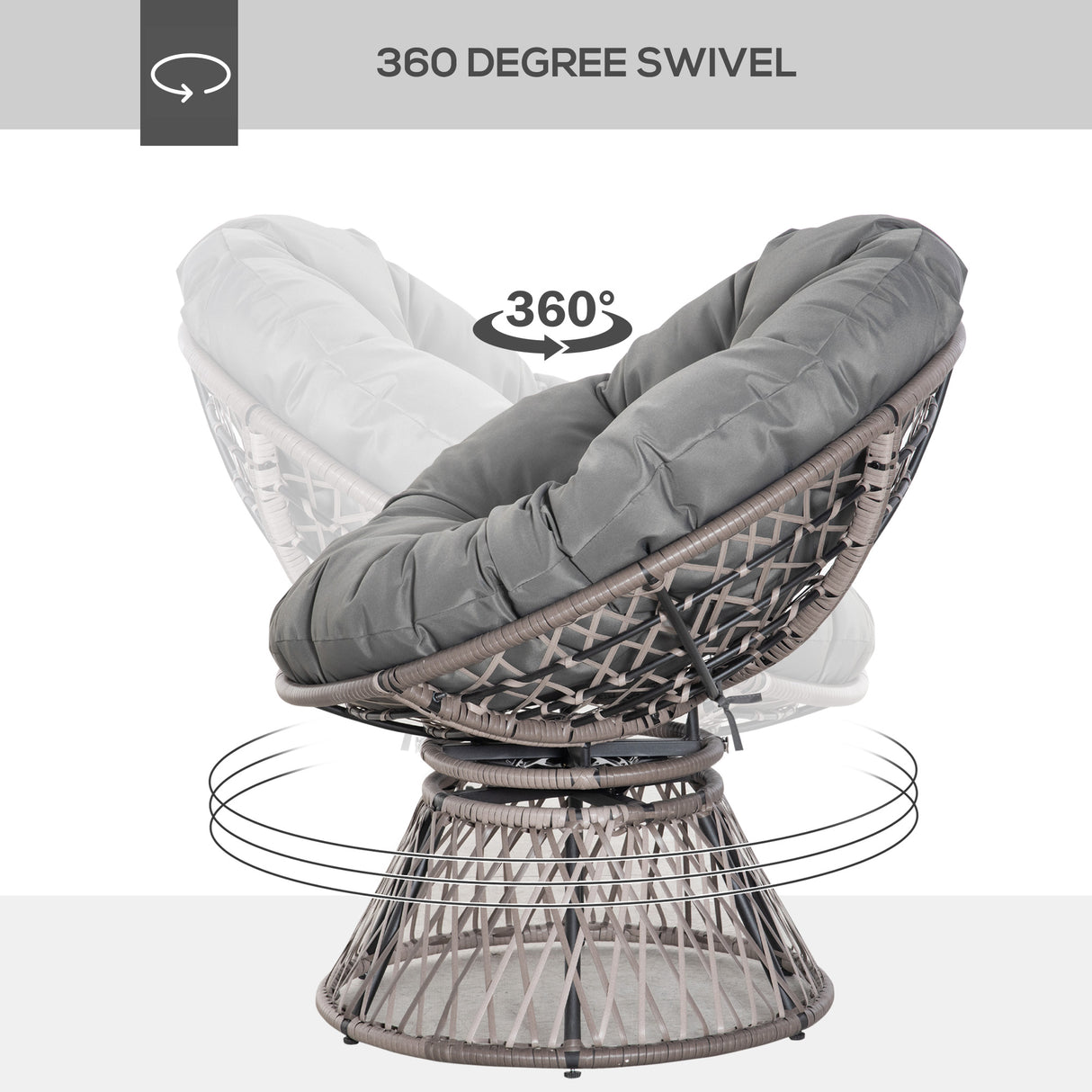 Poly Rattan Swivel Papasan Moon Lounge Garden Bowl Chair Round - Velmora