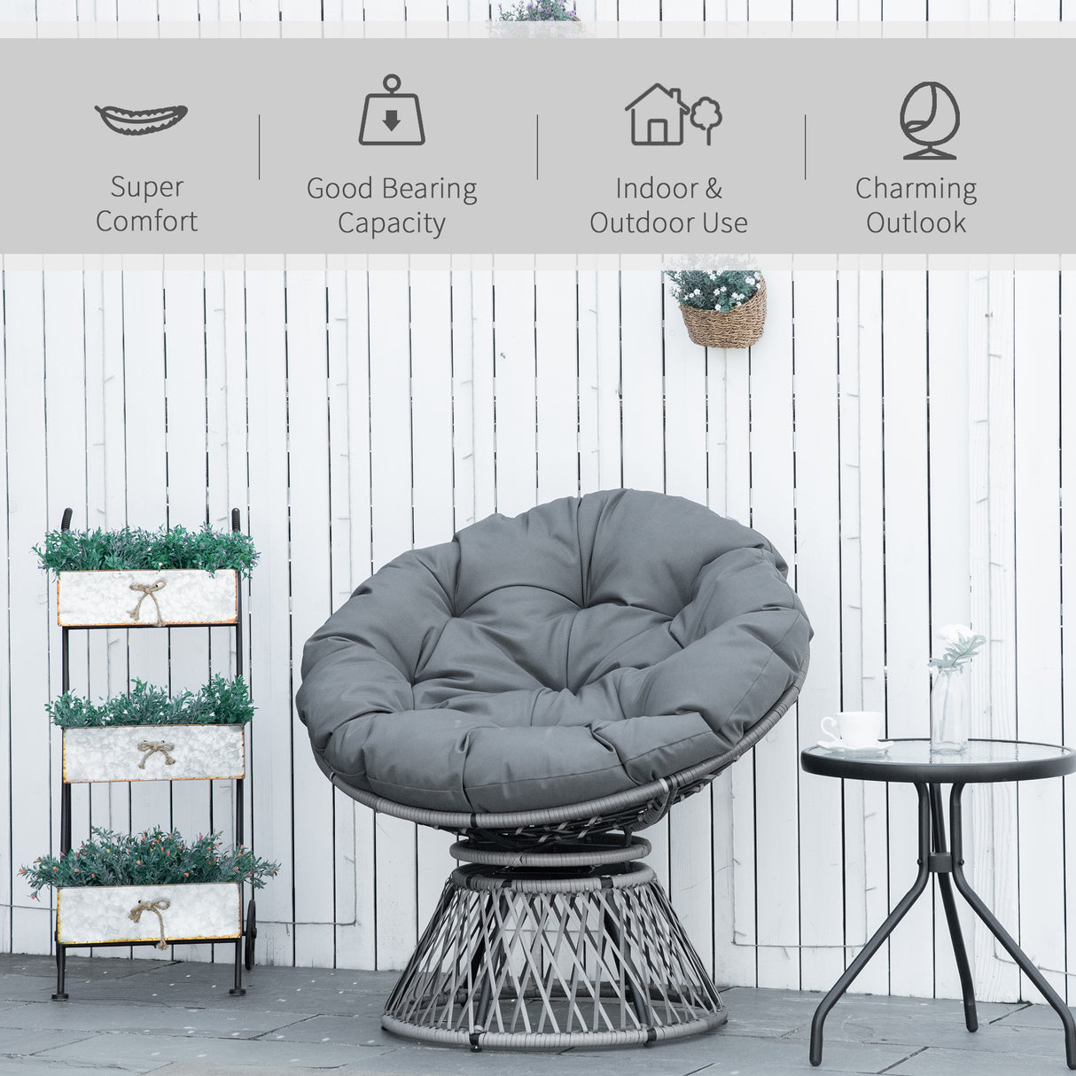 Poly Rattan Swivel Papasan Moon Lounge Garden Bowl Chair Round - Velmora