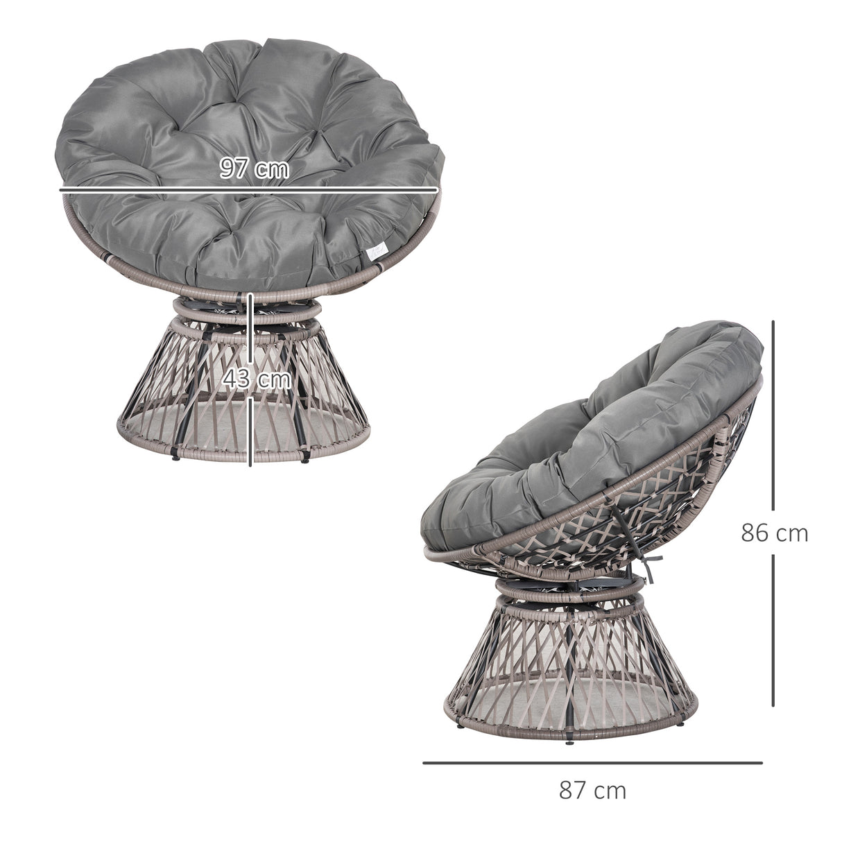 Poly Rattan Swivel Papasan Moon Lounge Garden Bowl Chair Round - Velmora