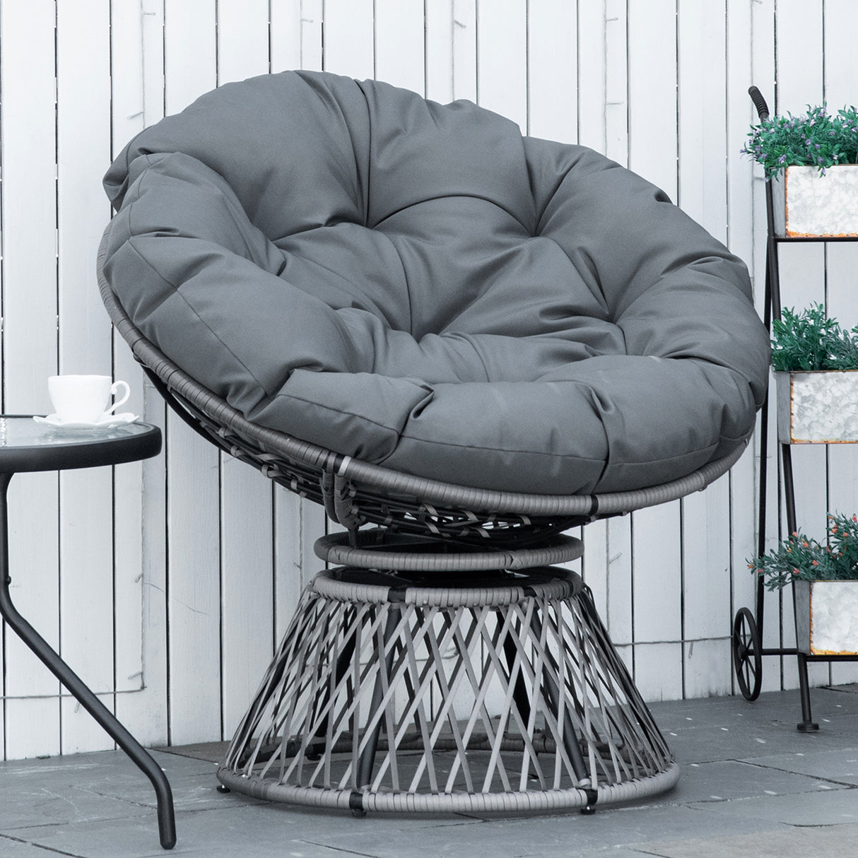 Poly Rattan Swivel Papasan Moon Lounge Garden Bowl Chair Round - Velmora