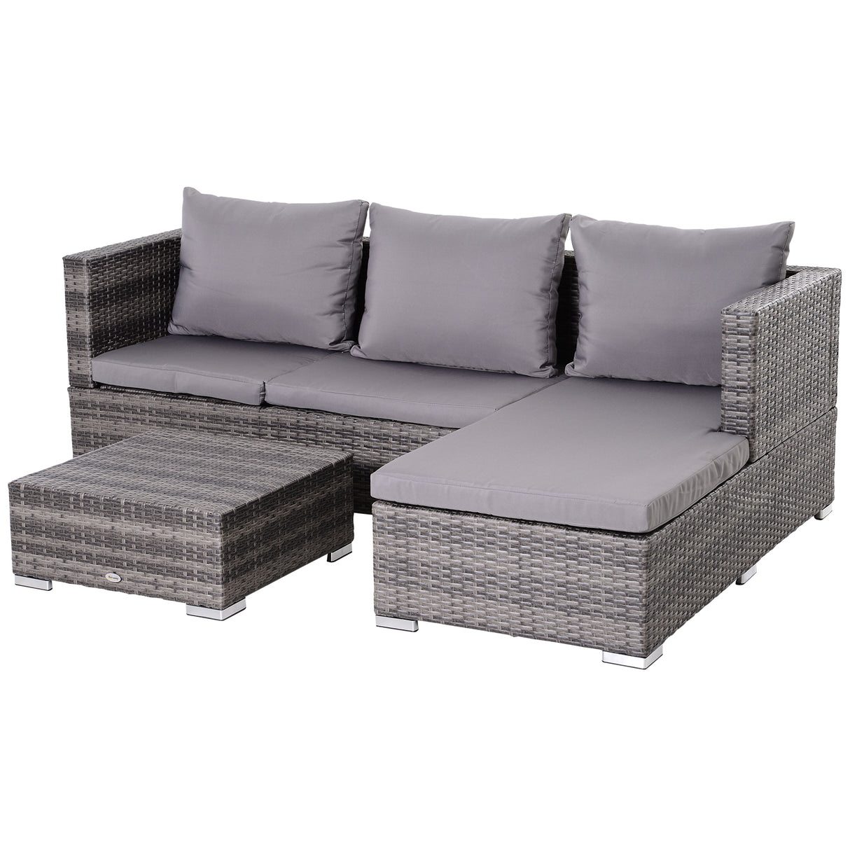 Poly Rattan Wicker 3 Pieces Conversation Chaise Lounge Garden Sofa Set - Velmora