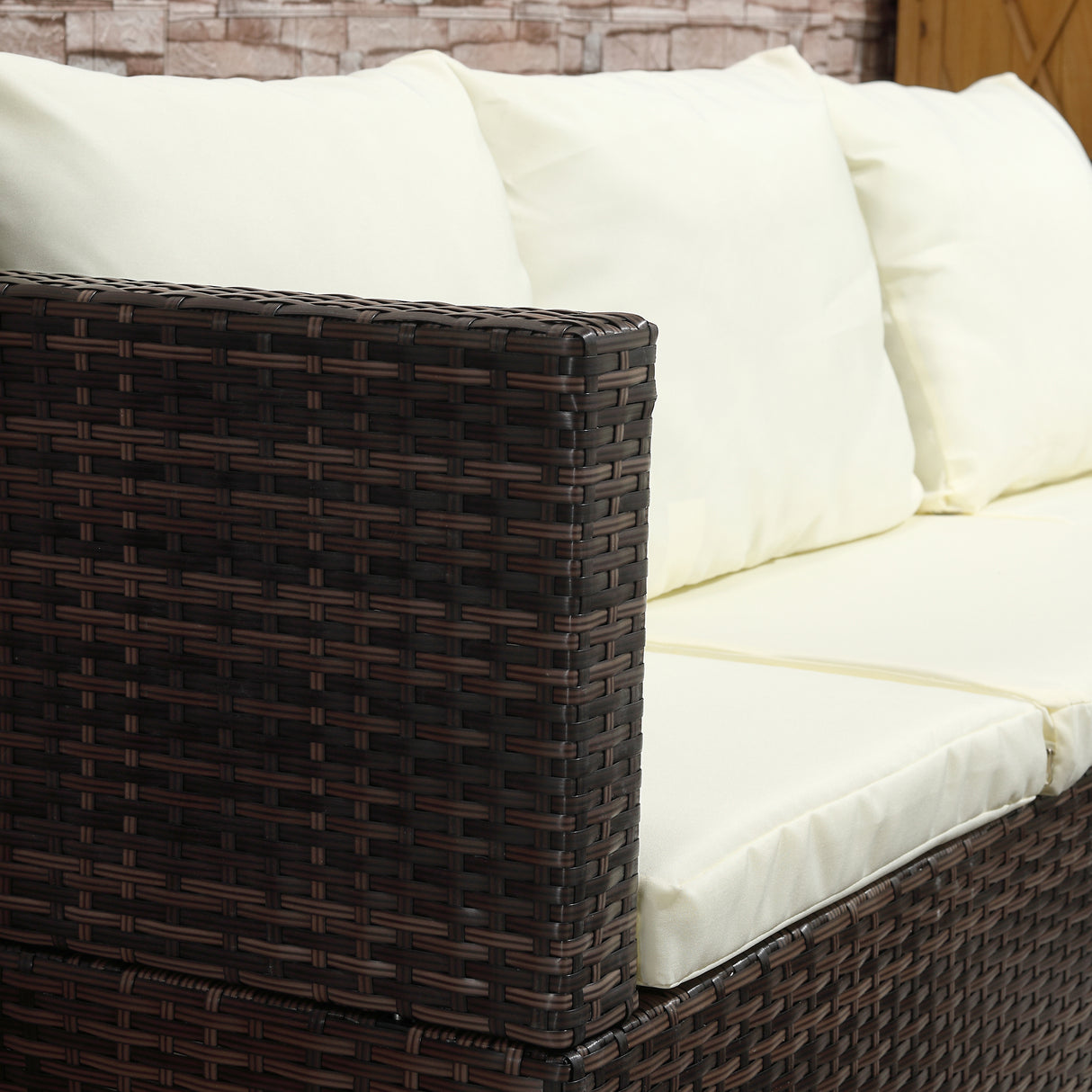 Poly Rattan Wicker 3 Pieces Conversation Chaise Lounge Garden Sofa Set - Velmora