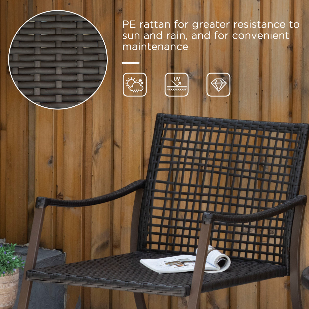 Poly Rattan Wicker 3 Pieces Garden Bistro Set With 2 Rocking Chairs - Velmora