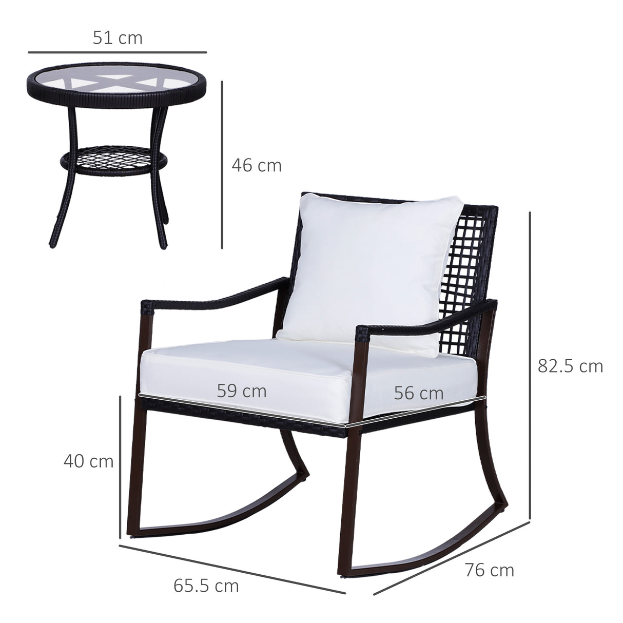 Poly Rattan Wicker 3 Pieces Garden Bistro Set With 2 Rocking Chairs - Velmora
