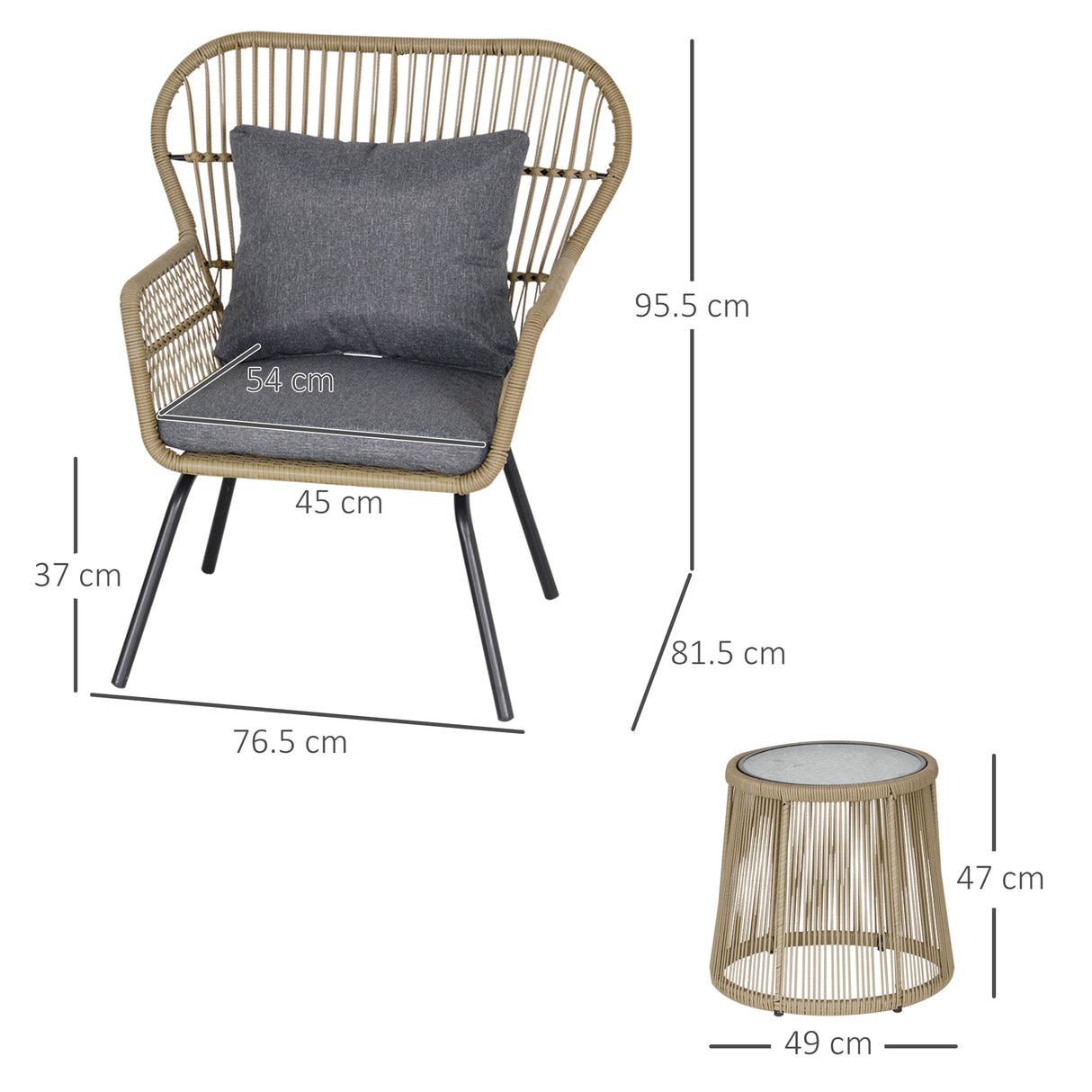 Poly Rattan Wicker 3 Pieces Garden Bistro Set With Cushions - Velmora