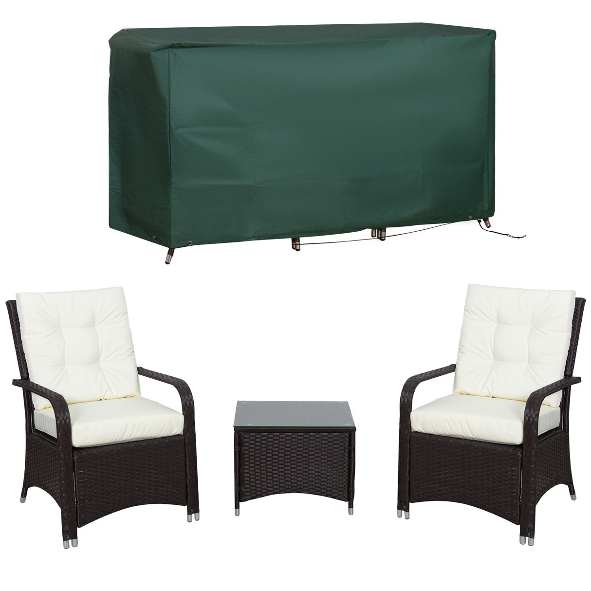 Poly Rattan Wicker 3 Pieces Garden Bistro Set With Furniture Cover - Velmora