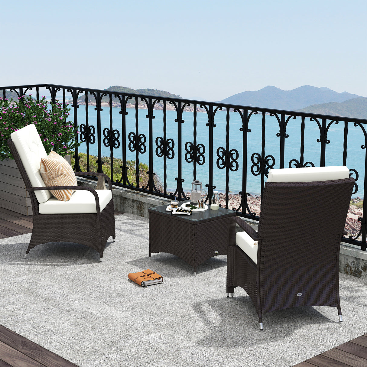 Poly Rattan Wicker 3 Pieces Garden Bistro Set With Furniture Cover - Velmora