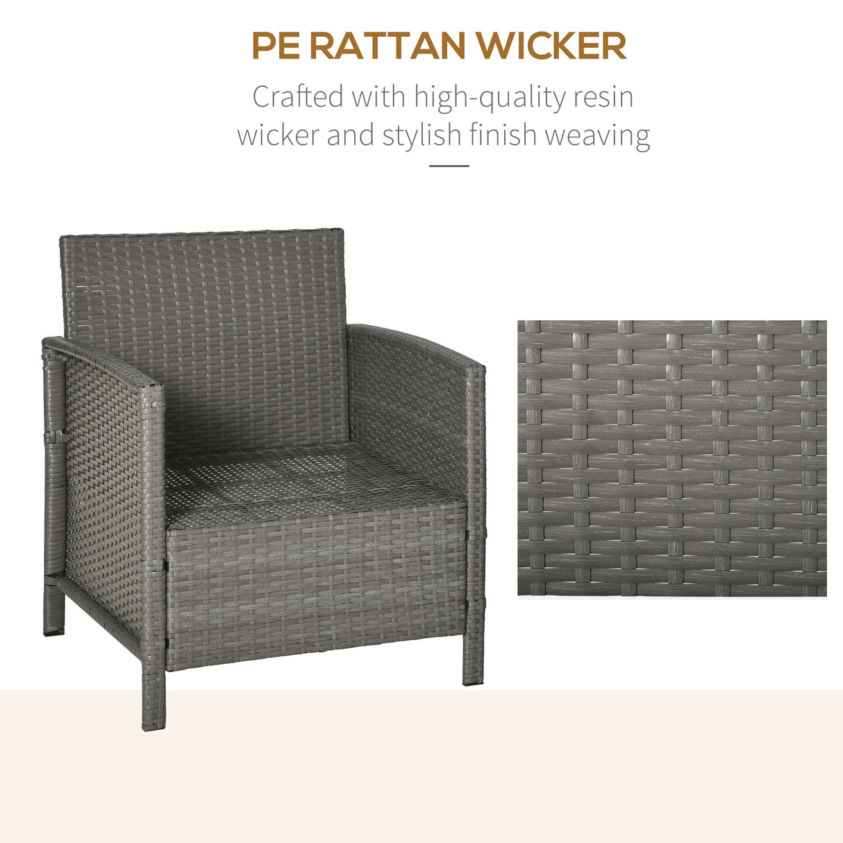 Poly Rattan Wicker 3 Pieces Garden Bistro Set With Glass Top 2-tier Coffee Table - Velmora