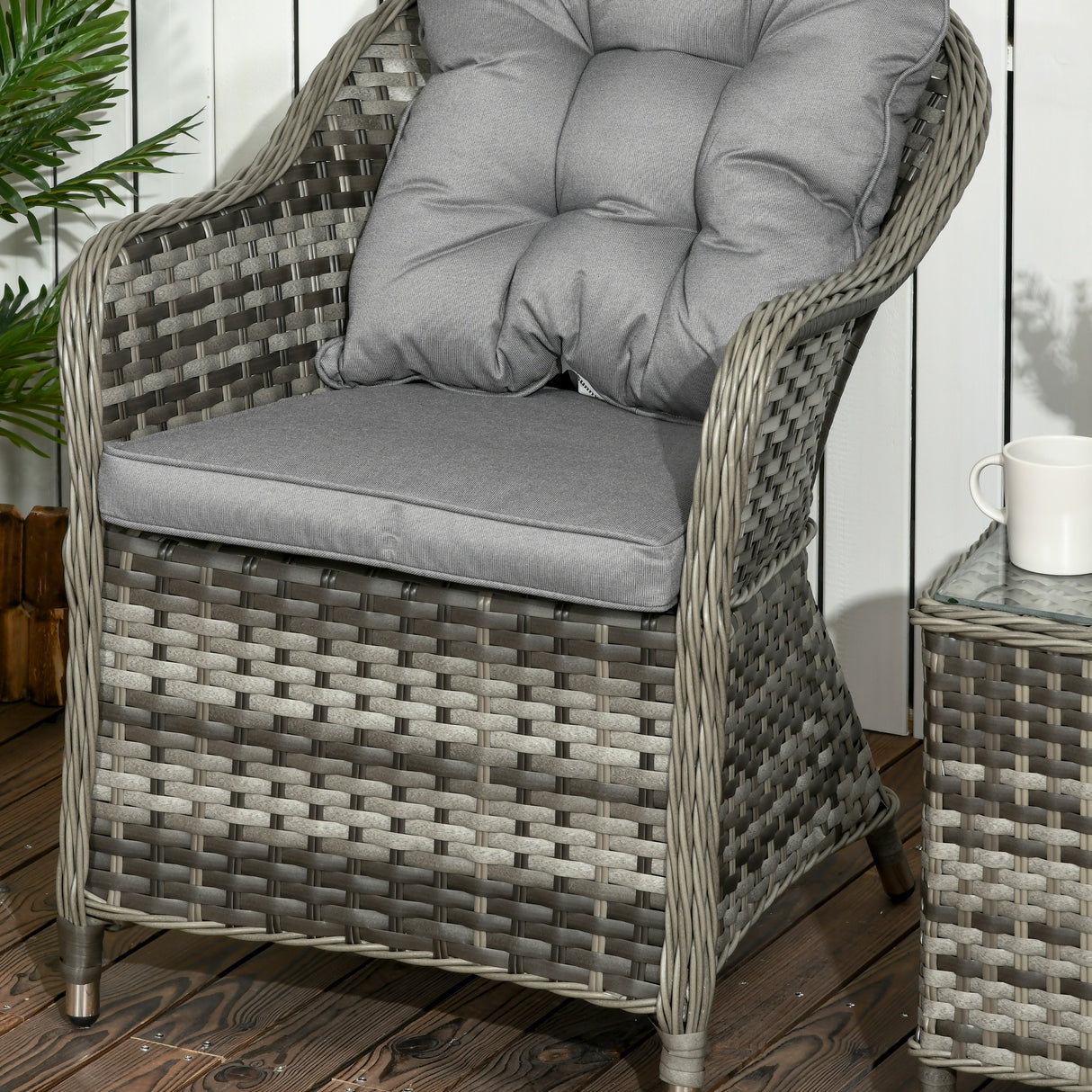 Poly Rattan Wicker 3 Pieces Garden Bistro Set With Glass Top Table - Velmora