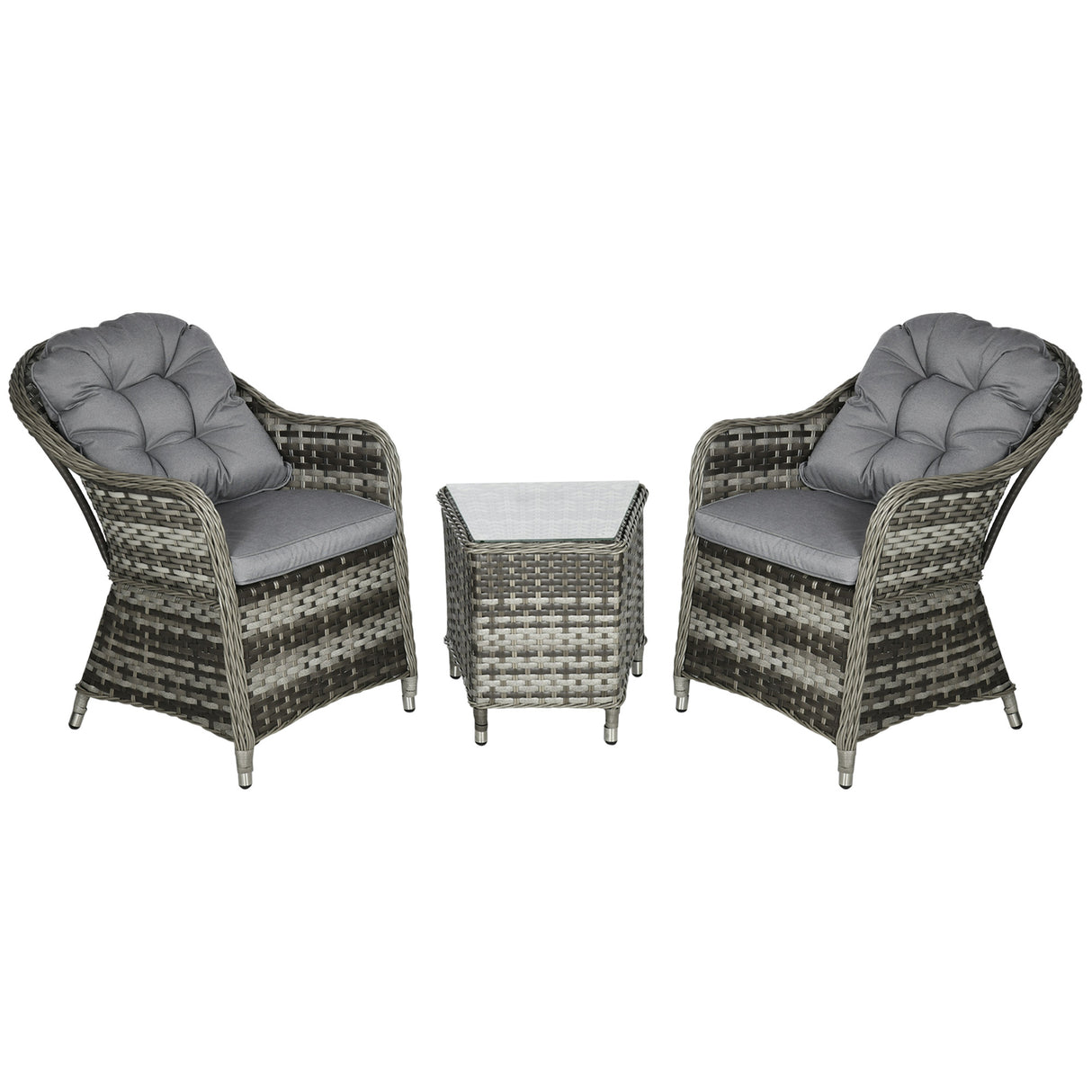 Poly Rattan Wicker 3 Pieces Garden Bistro Set With Glass Top Table - Velmora