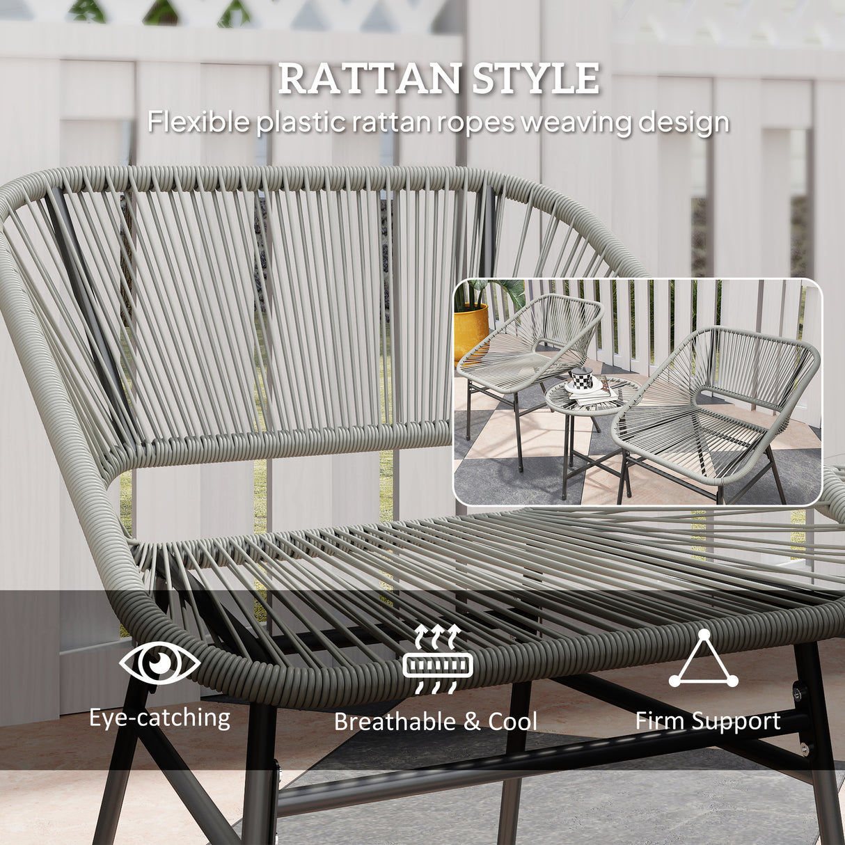 Poly Rattan Wicker 3 Pieces Small Garden Bistro Set - Velmora