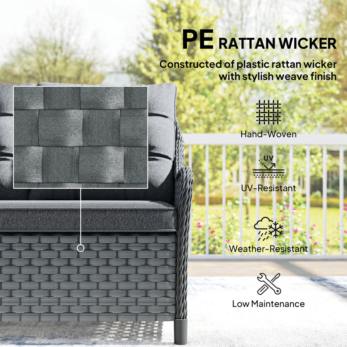 Poly Rattan Wicker 4 Pieces Garden Sofa Set With 2 Armchairs - Velmora