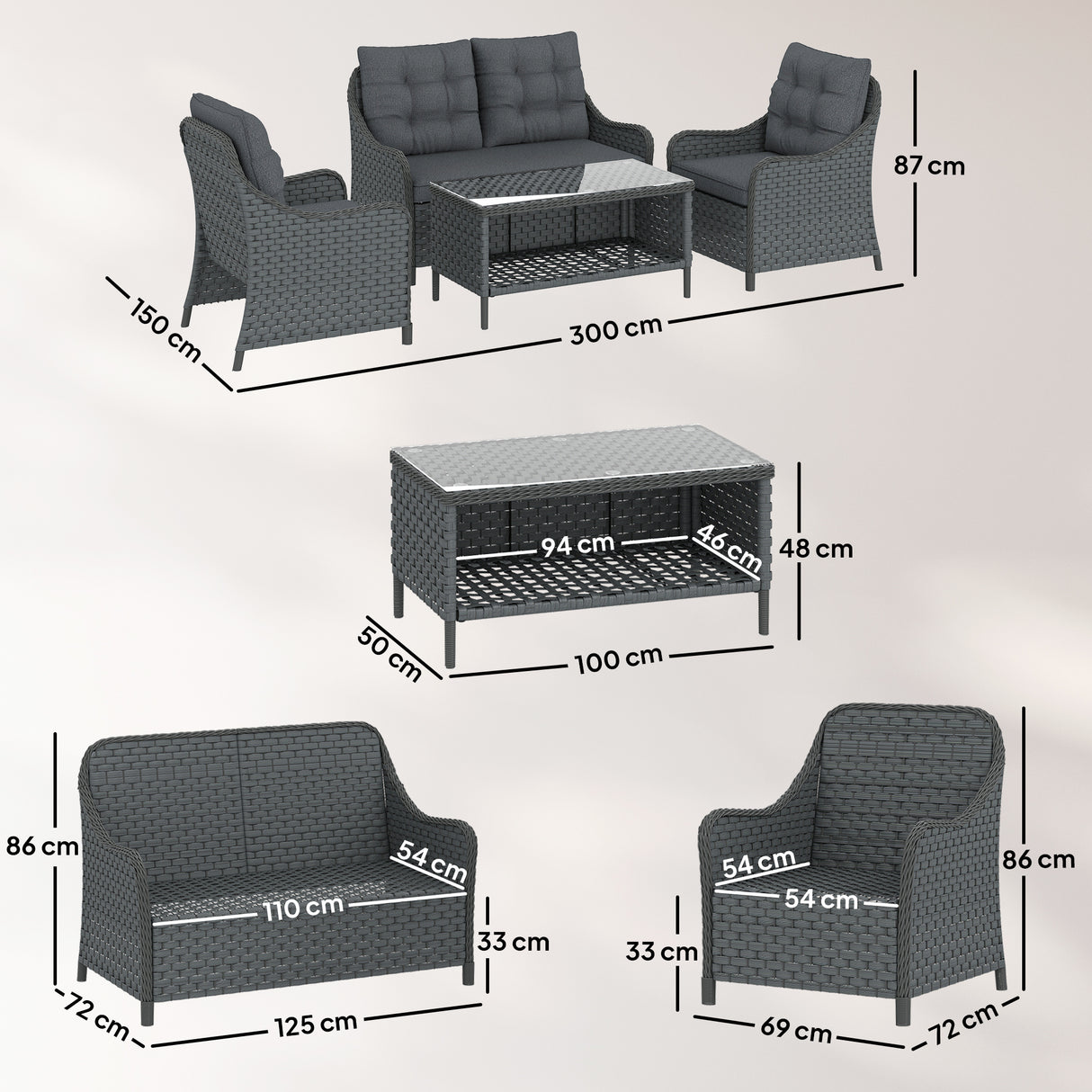 Poly Rattan Wicker 4 Pieces Garden Sofa Set With 2 Armchairs - Velmora
