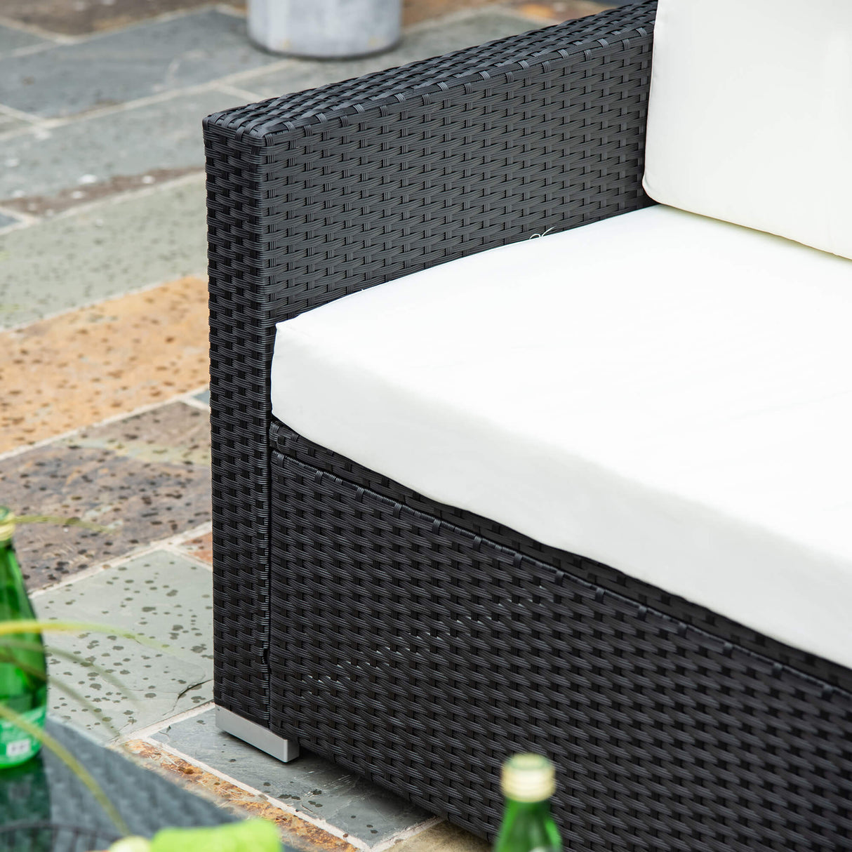 Poly Rattan Wicker 4 Pieces Garden Sofa Set With Glass Top Coffee Table - Velmora
