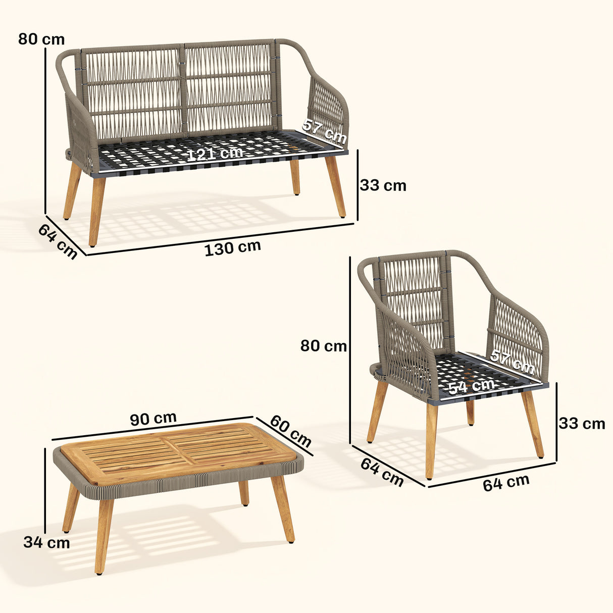 Poly Rattan Wicker 4 Pieces Garden Sofa Set With Loveseat And Armchairs - Velmora